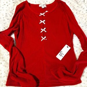 NWT Red Long Sleeve Top with Bow Detail